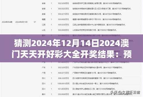 猜测2024年12月14日2024澳门天天开好彩大全开奖结果：预测成功的秘诀